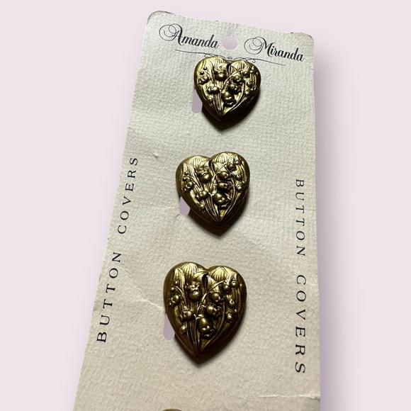 Vintage Amanda Miranda Solid Brass Keepsakes Brass Heart Button Covers S/4 - Picture 4 of 9
